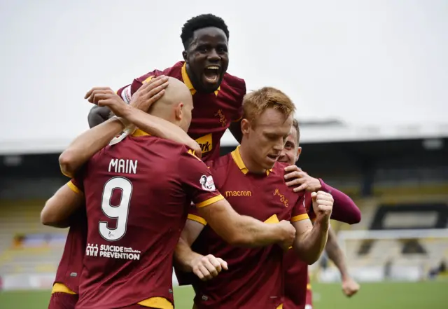 Motherwell celebrate Danny Johnston's goal