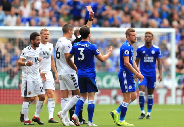 Vardy is shown a red card