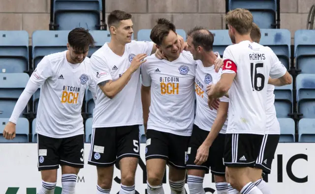 Ayr celebrate Lawrence Shankland's goal