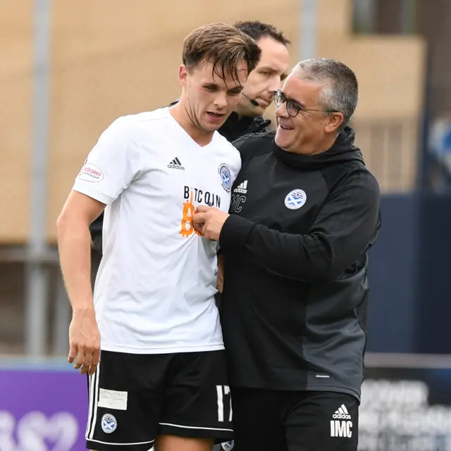 Ayr's Lawrence Shankland and manager Ian McCall celebrate