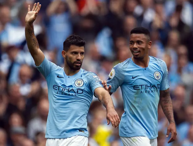 Sergio Aguero and Gabriel Jesus celebrate