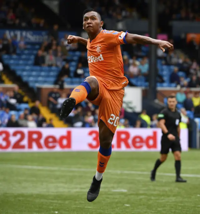 Alfredo Morelos celebrates scoring against Kilmarnock