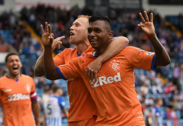 Scott Arfield and Alfredo Morelos celebrate