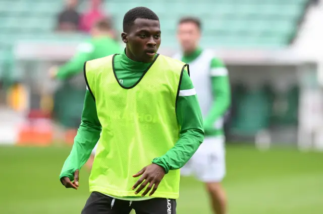 Thomas Agyepong is on the bench at Easter Road