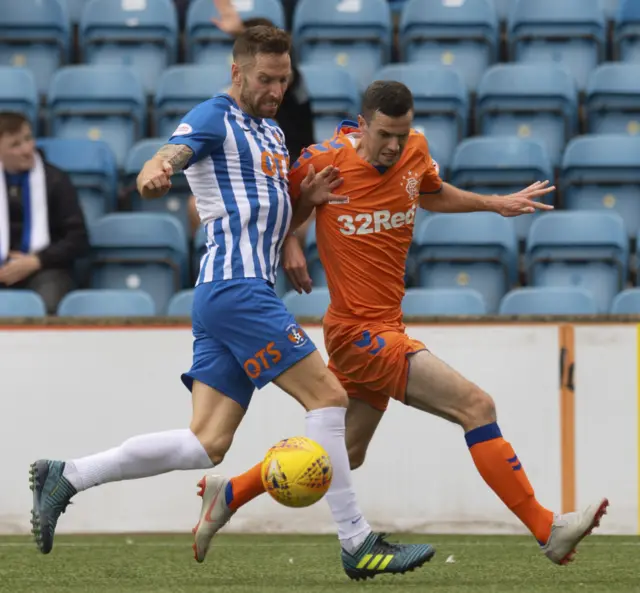 Kilmarnock's Kirk Broadfoot and Rangers' Jamie Murphy