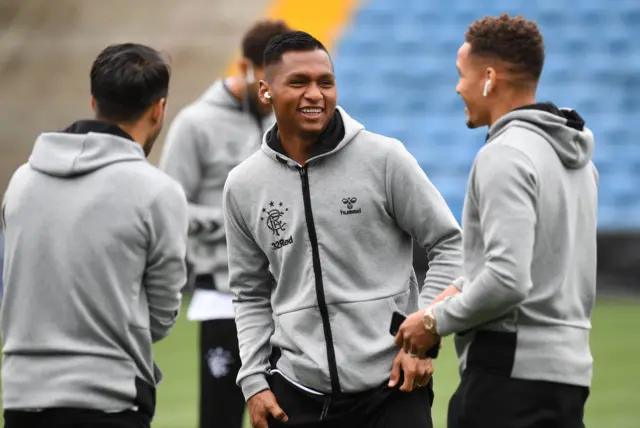 Rangers' Alfredo Morelos and James Tavernier look relaxed ahead of kick off