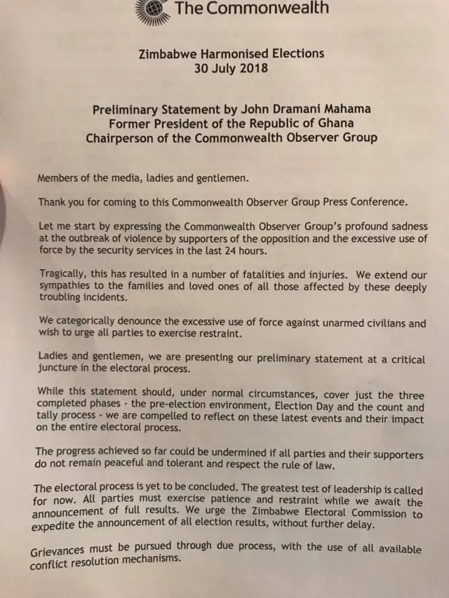 Shot of the Commonwealth statement