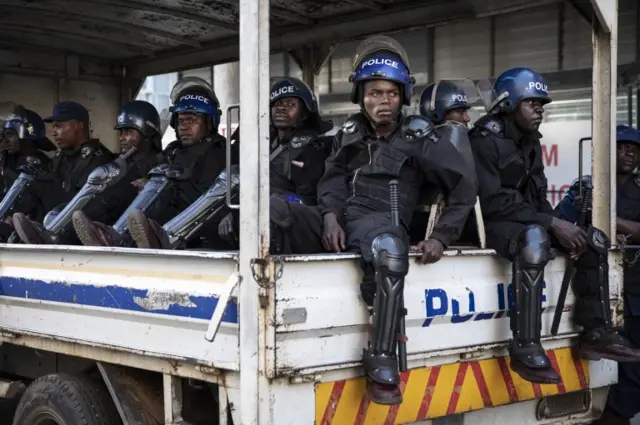 Police in a truck