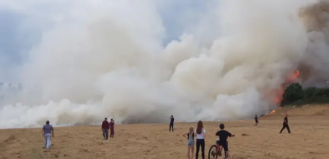 Smoke and fire on grassland