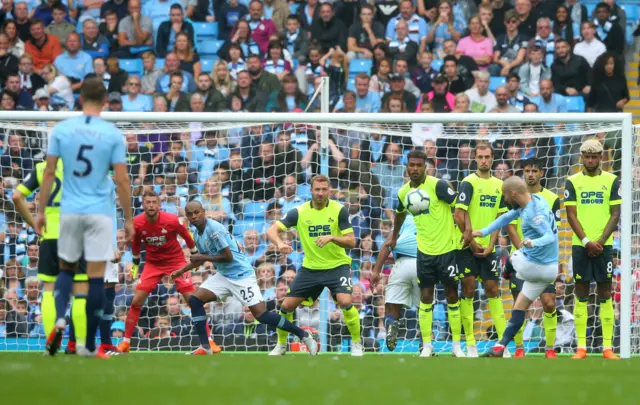 David Silva scores a free-kick