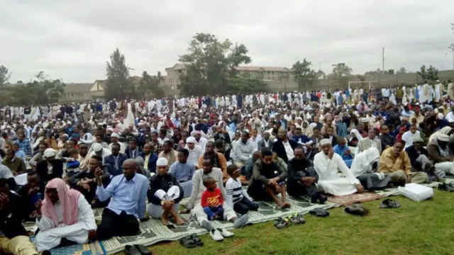 Muslims who gathered at Eastleigh High School grounds in Nairobi to mark the Eid