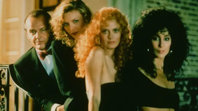Jack Nicholson, Michelle Pfeiffer, Susan Sarandon and Cher pose for the 1987 movie The Witches of Eastwick