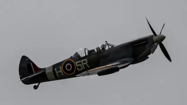 The Spitfire leaving the airport