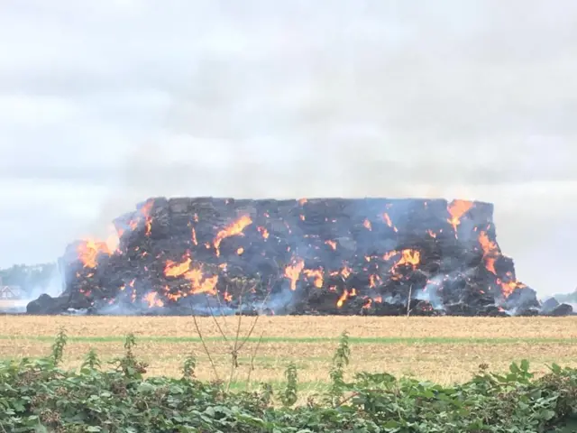 Haystack ablaze in Lenham, near Maidstone