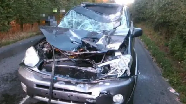 Damage to front of car