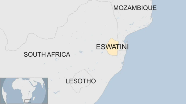 A map showing the location of eSwatini in southern Africa