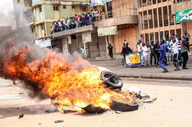 Tyres on fire in Kampala