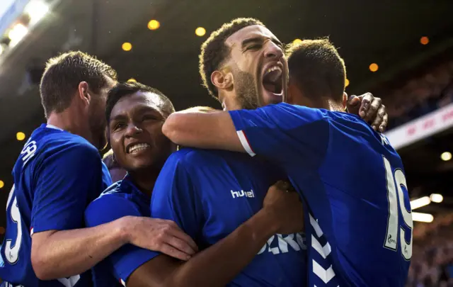 Rangers celebrate Connor Goldson's goal