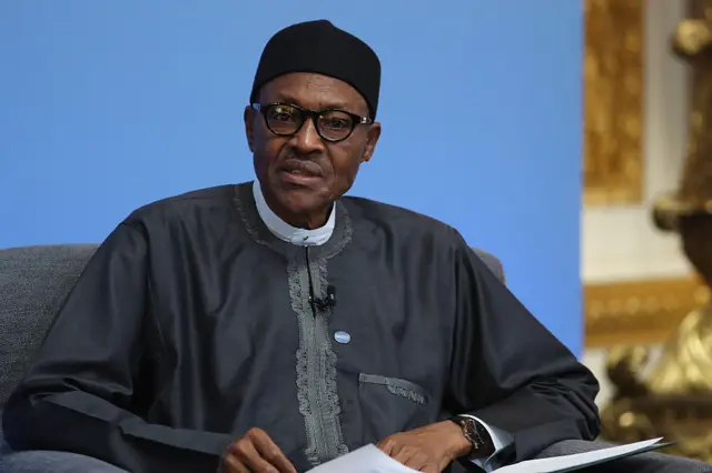 Nigerian President Muhammadu Buhari speaks after British Prime Minister Cameron opened the international anti-corruption summit on May 12, 2016 in London, England