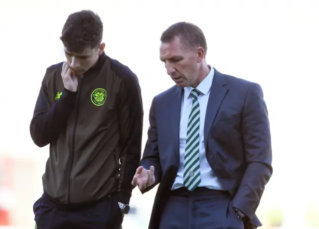 Celtic's Mikey Johnston and manager Brendan Rodgers