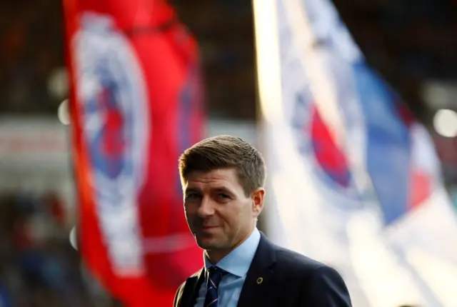 Steven Gerrard looks satisfied at Ibrox