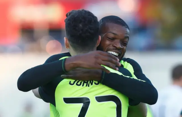 Olivier Ntcham celebrates scoring for Celtic