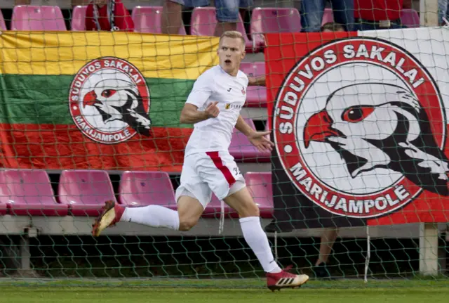 Ovidijus Verbickas celebrates equalising for Suduva