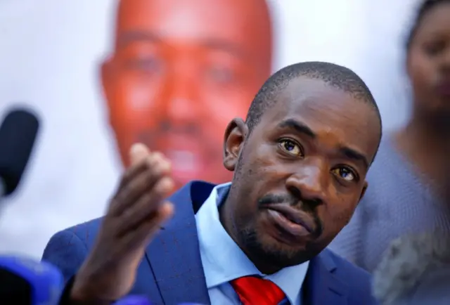 Nelson Chamisa speaks after the announcement of election results in Harare, Zimbabwe, Aug. 3, 2018