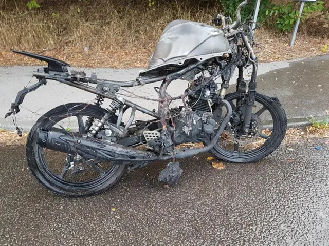 A damaged motorbike