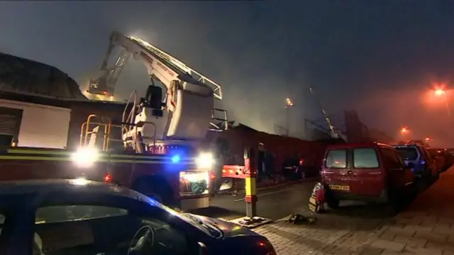 Fire at a motor mechanic workshop, Bordesley Green, Birmingham