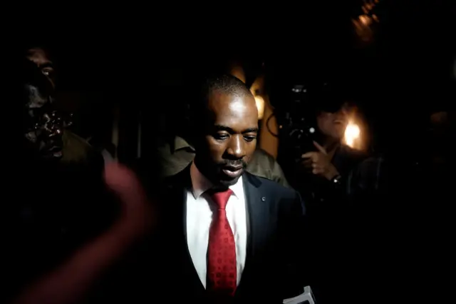 Zimbabwean opposition party Movement for Democratic Change (MDC) Alliance president Nelson Chamisa speaks to the press after a press conference in Harare, on August 2, 2018