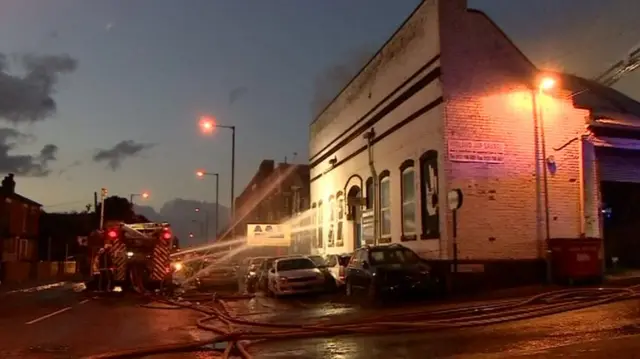 Fire at a motor mechanic workshop, Bordesley Green, Birmingham