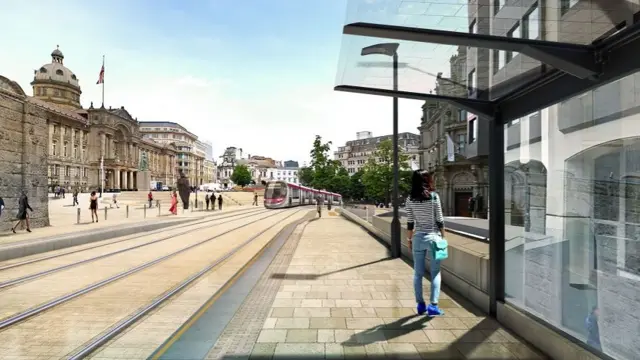 Artist impression of the Midlands Metro in Victoria Square