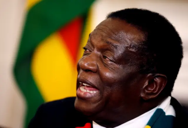 Zimbabwe President Emmerson Mnangagwa gives a media conference at State House in Harare, Zimbabwe, Aug. 3, 2018