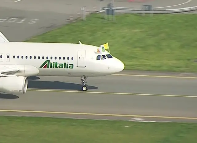 Flags flying from the Pope's plane