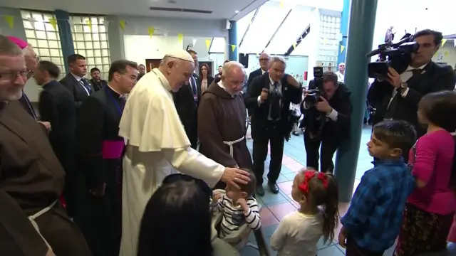 Pope Francis arrives at Capuchin Centre