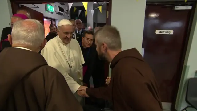 Pope Francis arrives at Capuchin Centre