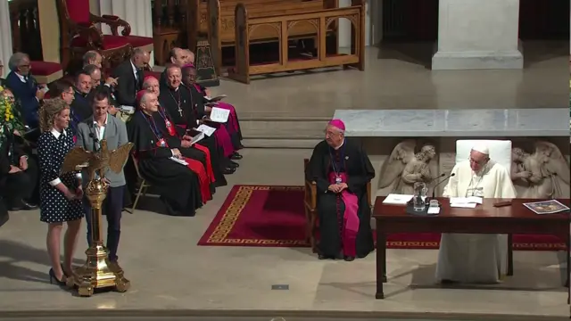 Pope listens to newly-engaged couple Sinead and Dennis