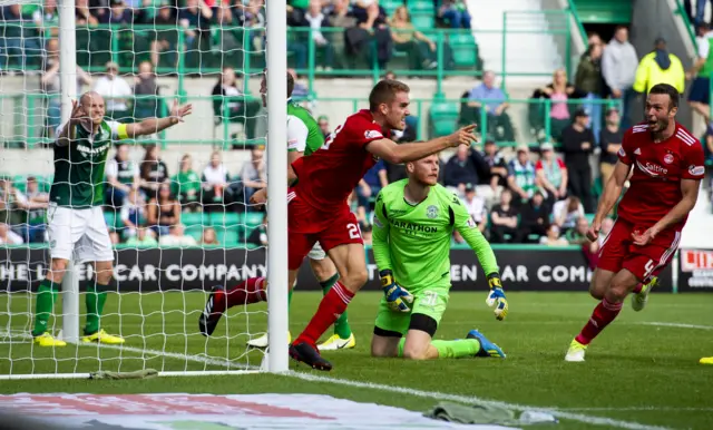 Tommie Hoban celebrates giving Aberdeen the lead