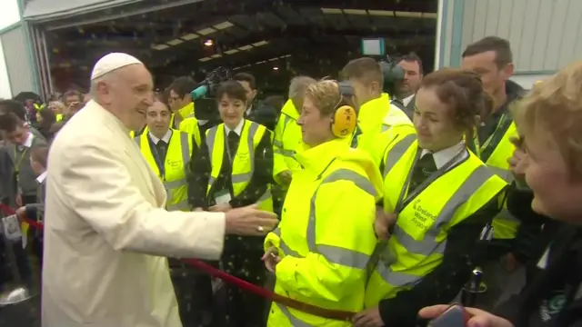 Pope meeting airport staff in Knock