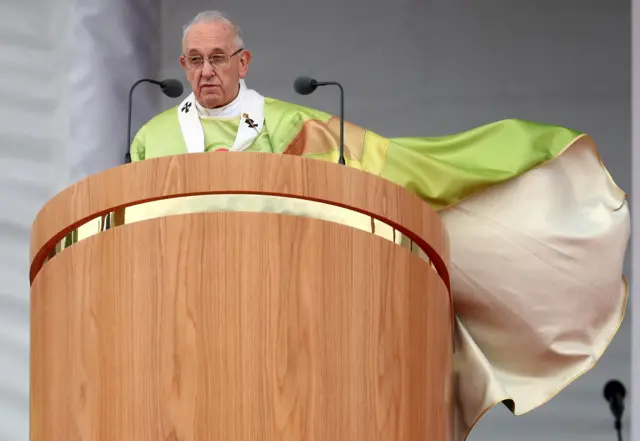 Pope Francis during the papal Mass at Phoenix Park