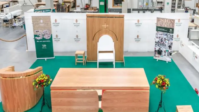 Altar furniture to be used by the Pope during the Mass at Phoenix Park