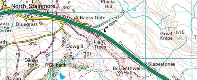 Map showing site of crash on A66 near Stainmore