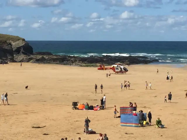 Air ambulance at Treyarnon Bay