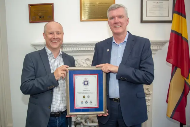 Northamptonshire Police and Crime Commissioner Stephen Mold (left) pictured with outgoing police chief constable Simon Edens