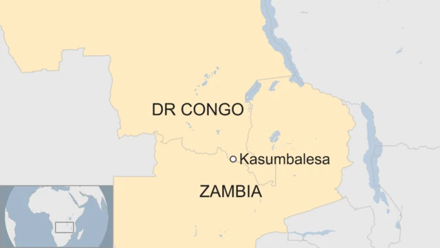 A map showing the location of Kasumbalesa on the border of Zambia and DR Congo