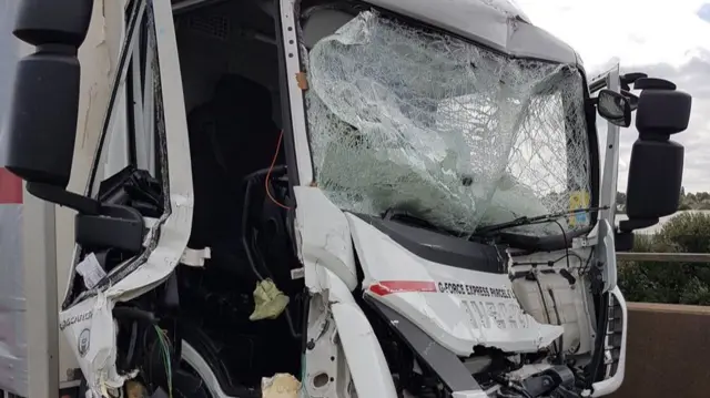 Lorry's damaged cab