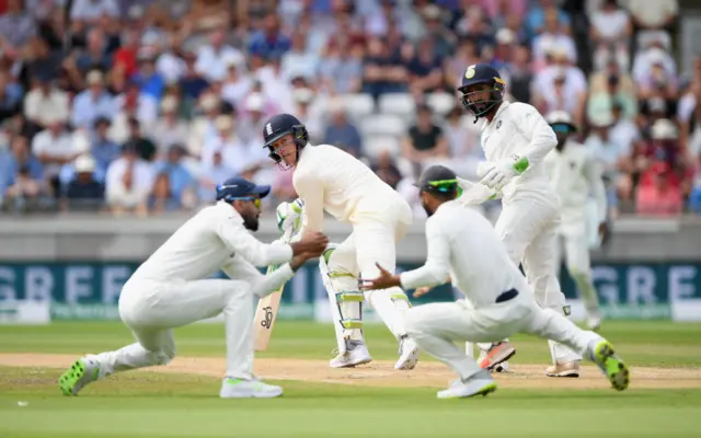 Keaton Jennings is caught by Rahul