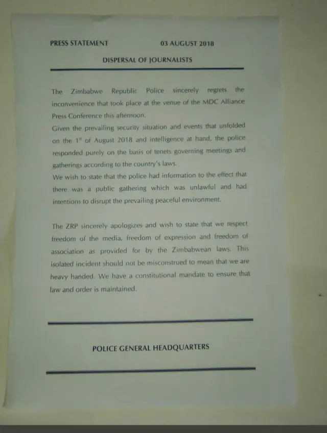 A copy of the statement from ZRP