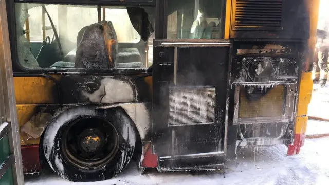 Burnt out side of bus